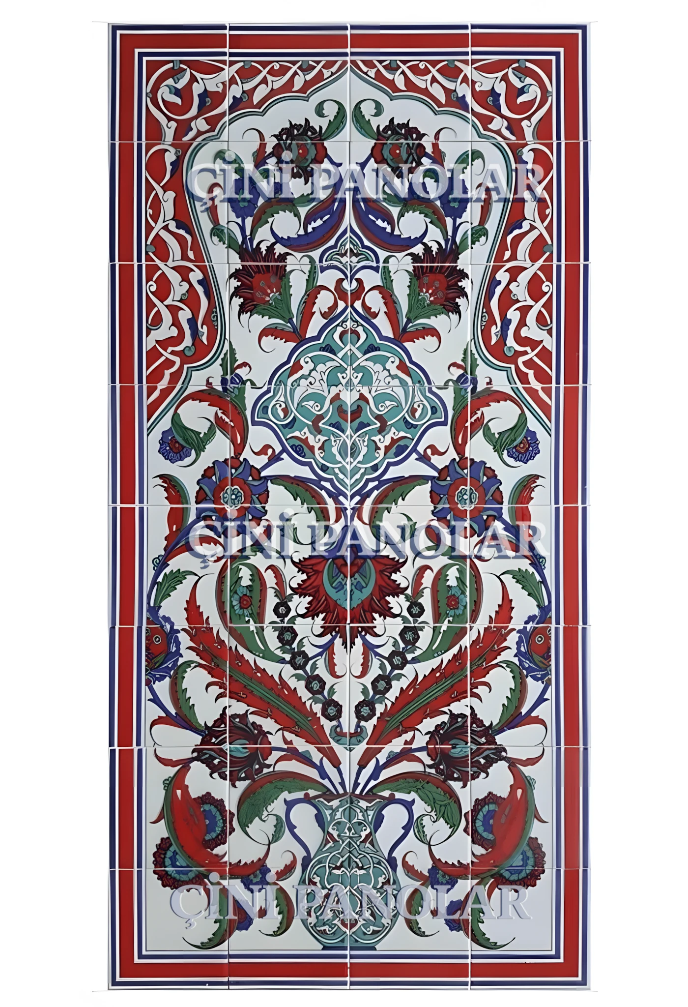 Çini Panolar - 11, El Dekoru Çini Pano Kırmızı Zemin 80x160