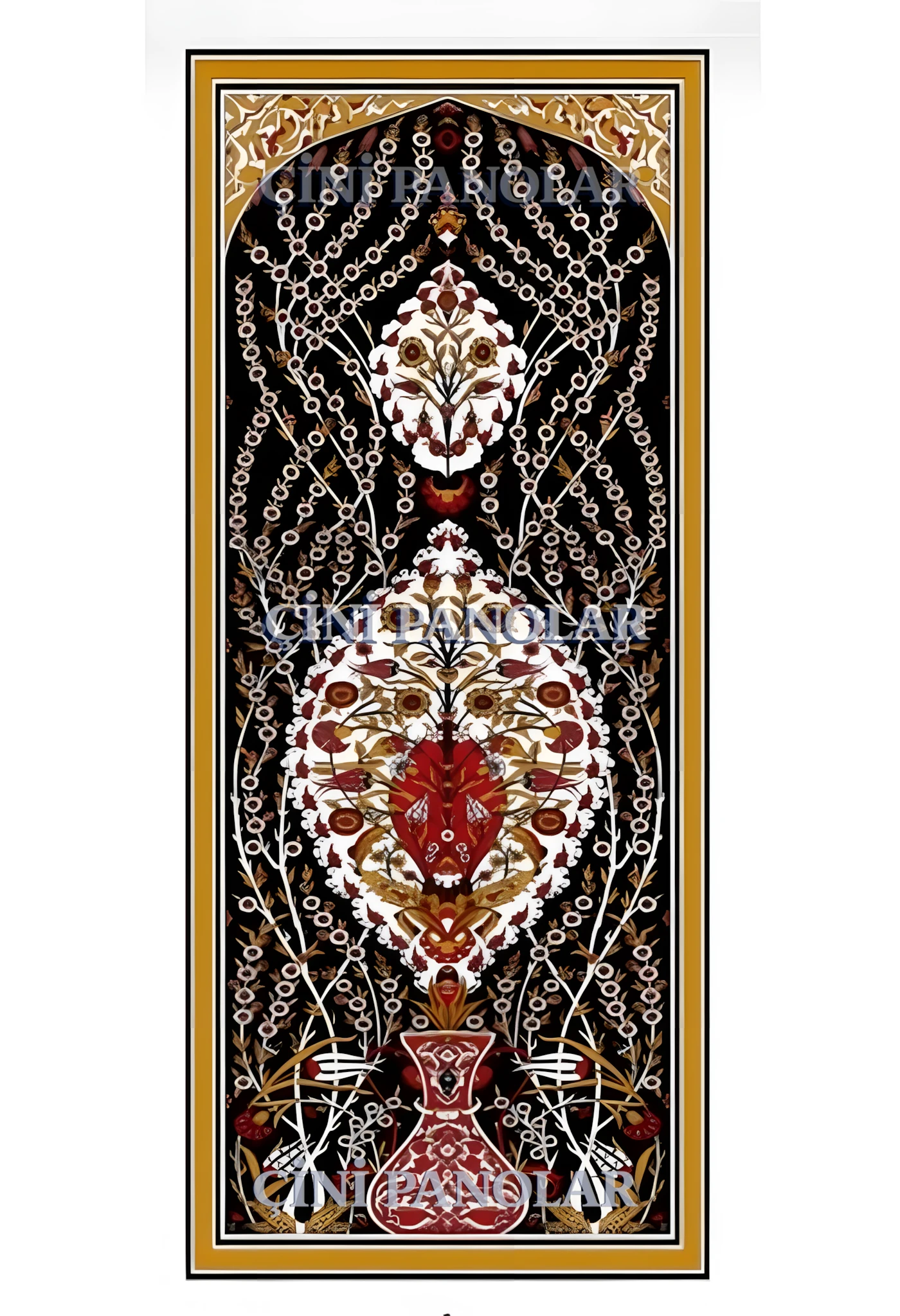 Çini Panolar - 17, Çini Pano Duvar Modelleri Siyah Zemin 80x160