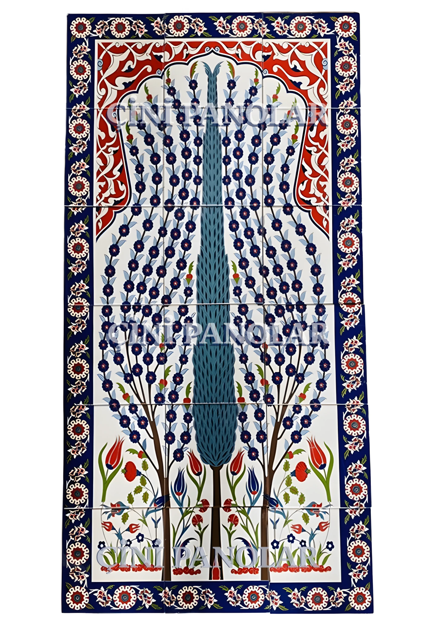 Çini Panolar - 58, Çini Pano Örnekleri Kırmızı Kemer Tasarım, 60x120