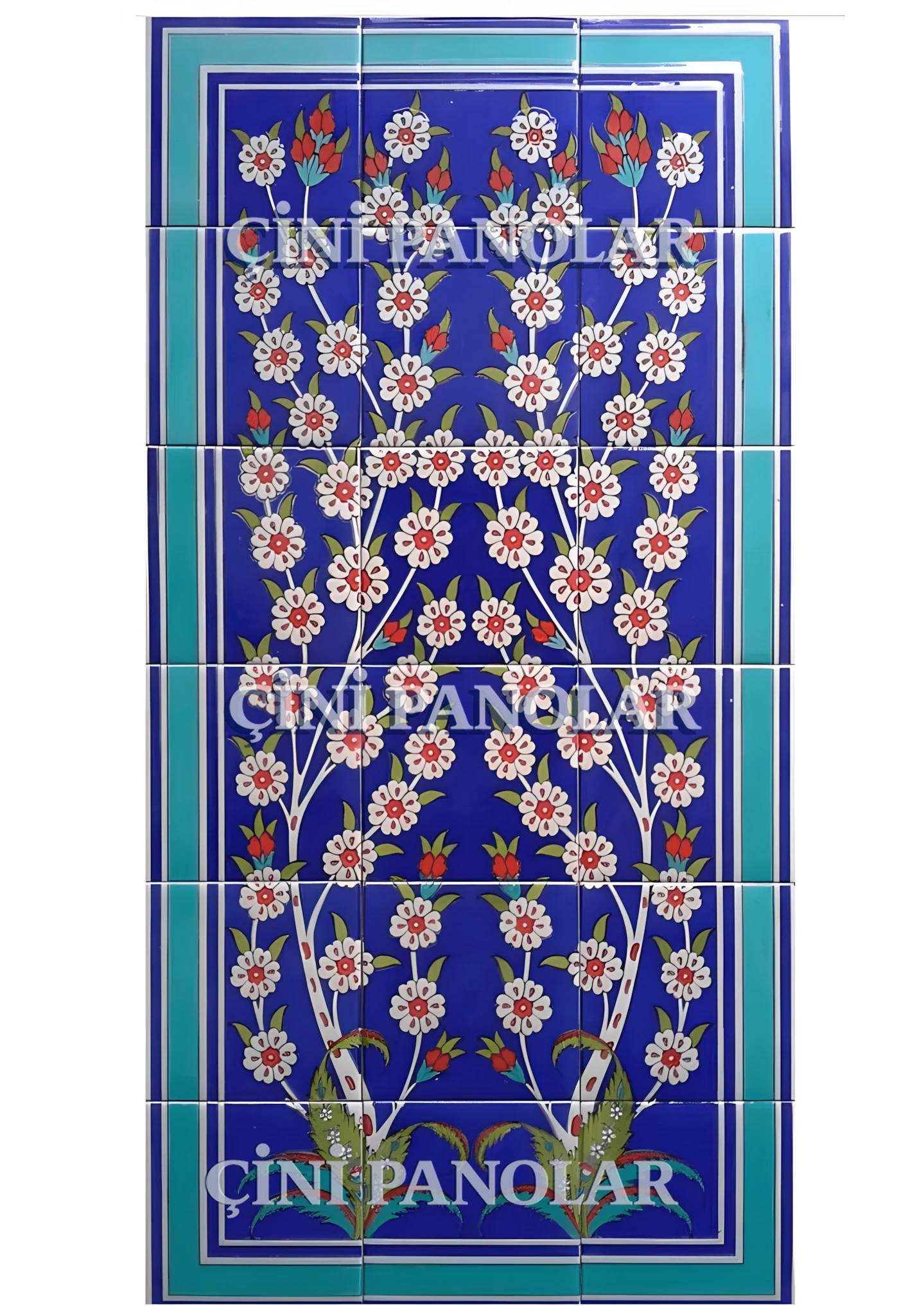 Çini Panolar - 40, Hayat Ağacı Çini Pano Kobalt 60x120