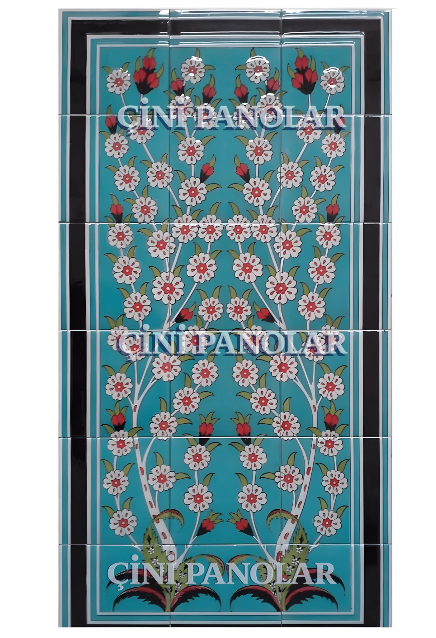 Çini Panolar - 41, Çini Pano Hayat Ağacı Turkuaz Zemin 60x120