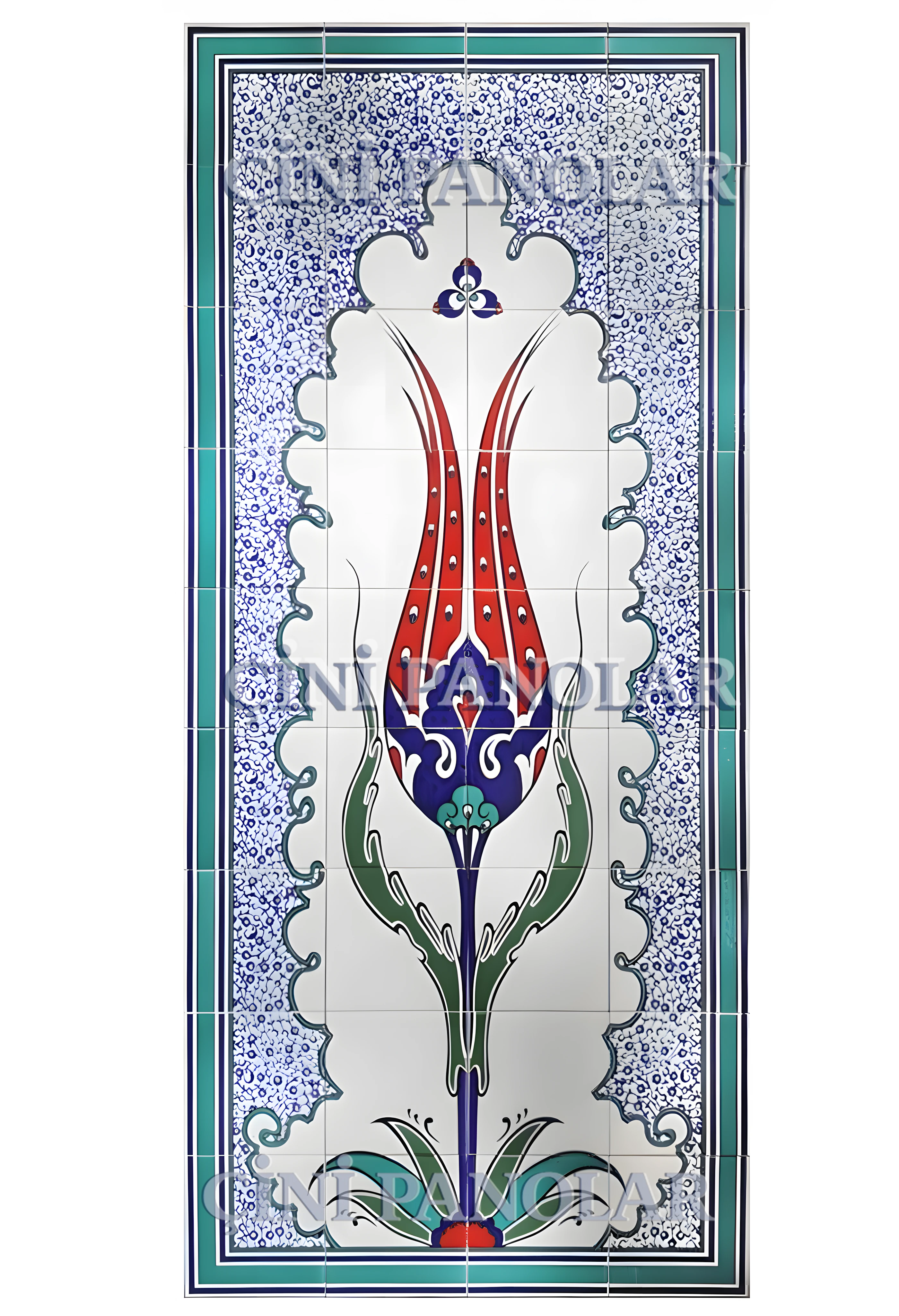 Çini Panolar - 42, El Yapımı Çini Pano Büyük Lale Desen