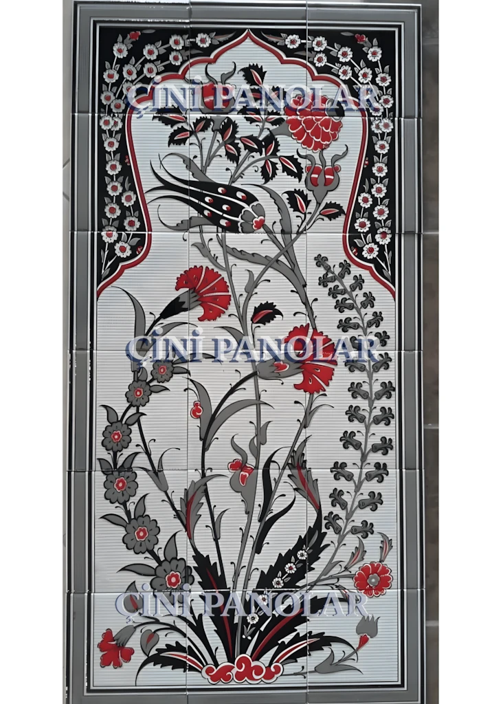 Çini Panolar - 49, Çini Pano El Yapımı Lale Sarmaşık 60x120