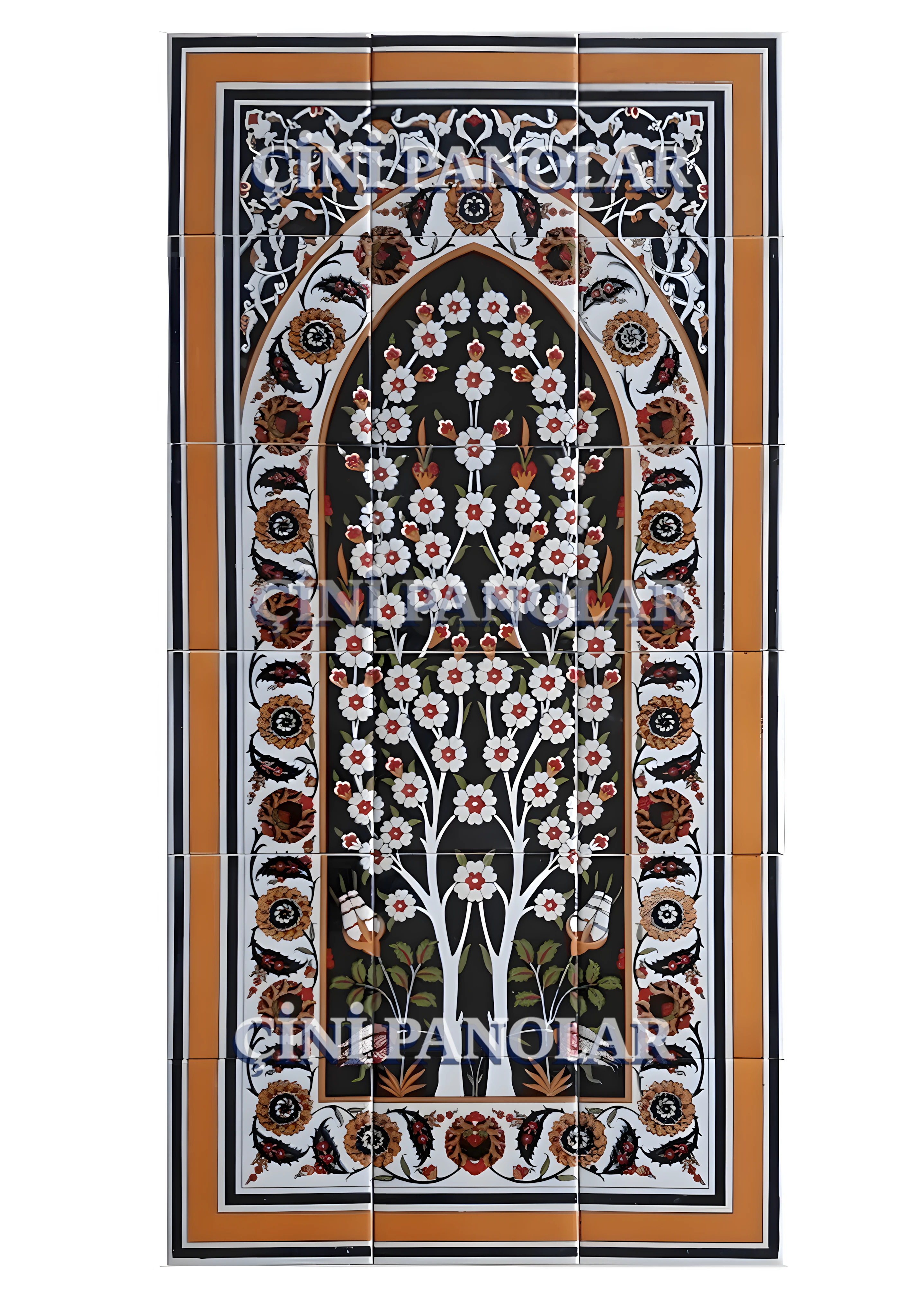 Çini Panolar - 06, İznik Hayat Ağacı Çini Pano, El Dekoru Pano 60x120