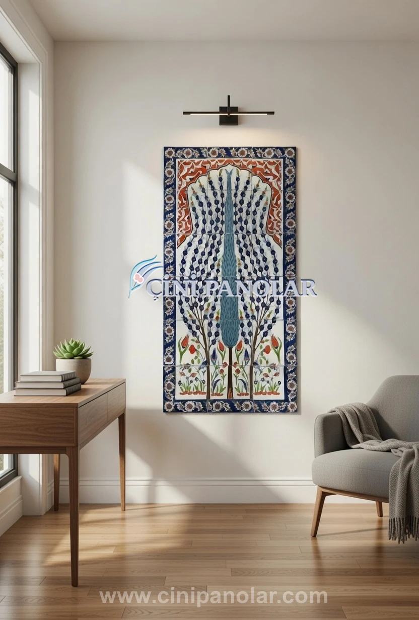 Servi Ağacı Motifli İznik Çini Duvar Tablosu | CT18